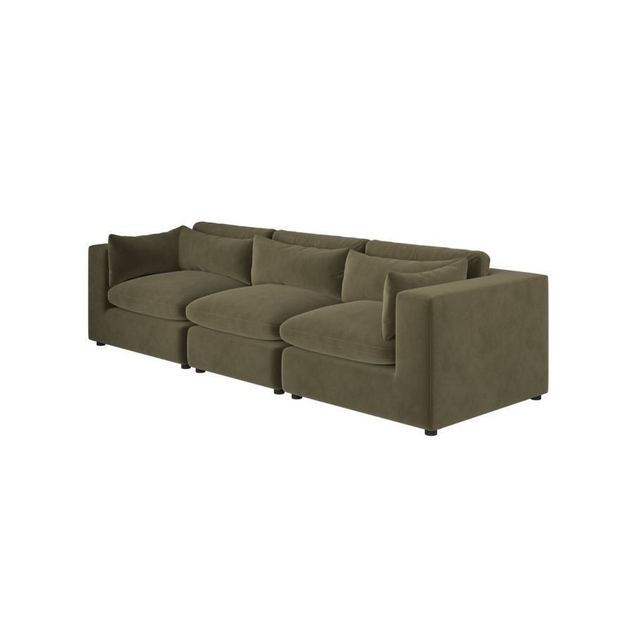 Large Khaki Green Velvet 4 Seater Sofa - Hudson