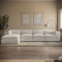 Beige Boucle 5 Seater L-Shape Corner Sofa with Reversible Chaise - Hudson