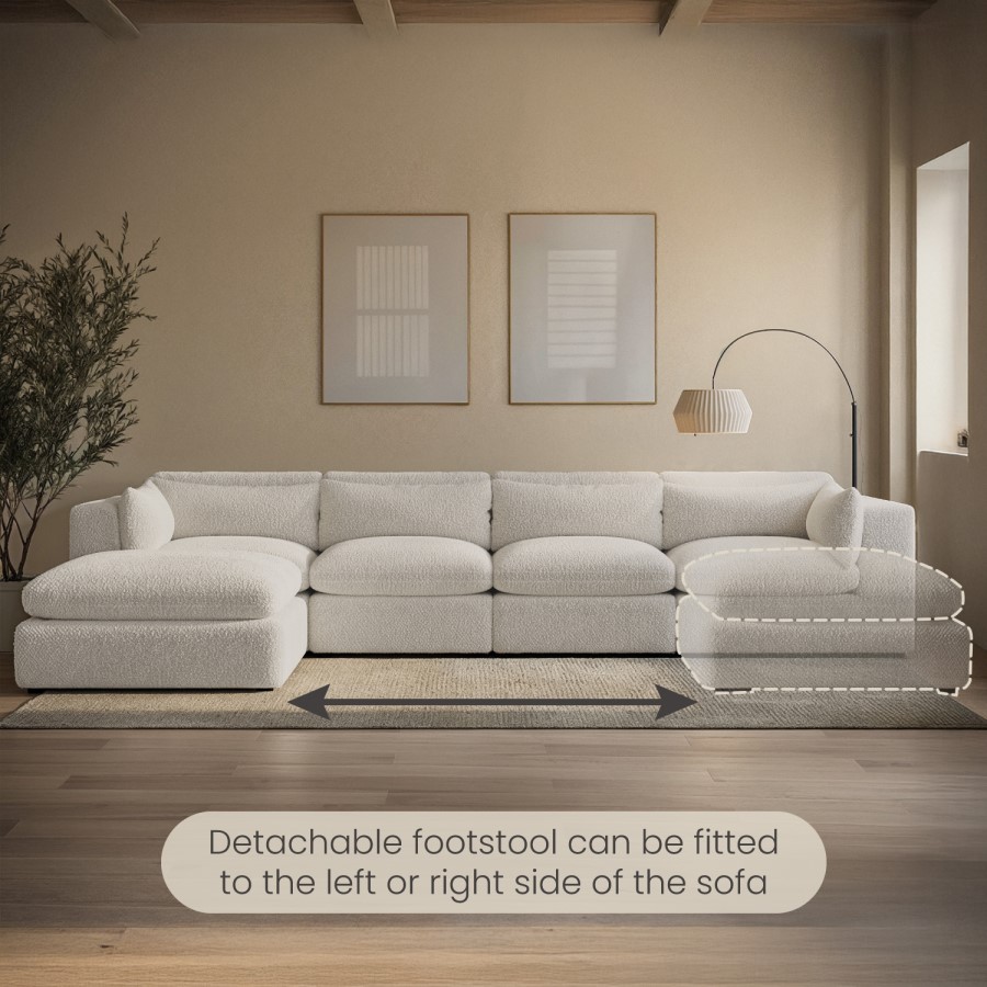 Beige Boucle 5 Seater L-Shape Corner Sofa with Reversible Chaise - Hudson