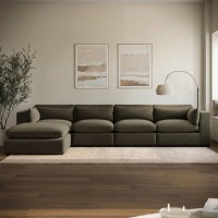 Khaki Green Velvet 5 Seater L-Shape Corner Sofa with Reversible Chaise - Hudson