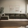 Khaki Green Velvet 5 Seater L-Shape Corner Sofa with Reversible Chaise - Hudson