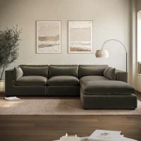 Khaki Green Velvet 5 Seater L-Shape Modular Corner Sofa with Reversible Chaise - Hudson