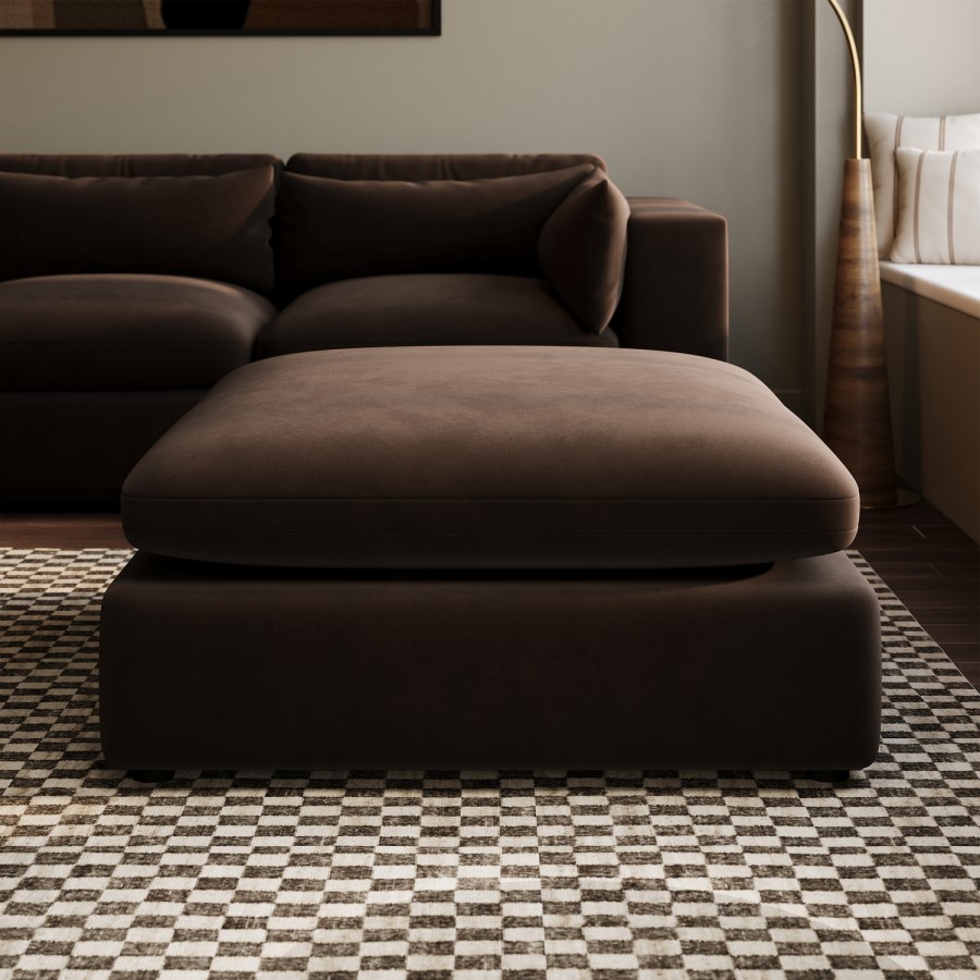 Chocolate Brown Velvet 4 Seater L-Shape Corner Sofa with Reversible Chaise - Hudson