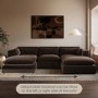 Chocolate Brown Velvet 4 Seater L-Shape Corner Sofa with Reversible Chaise - Hudson