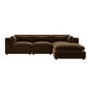 Chocolate Brown Velvet 4 Seater L-Shape Corner Sofa with Reversible Chaise - Hudson