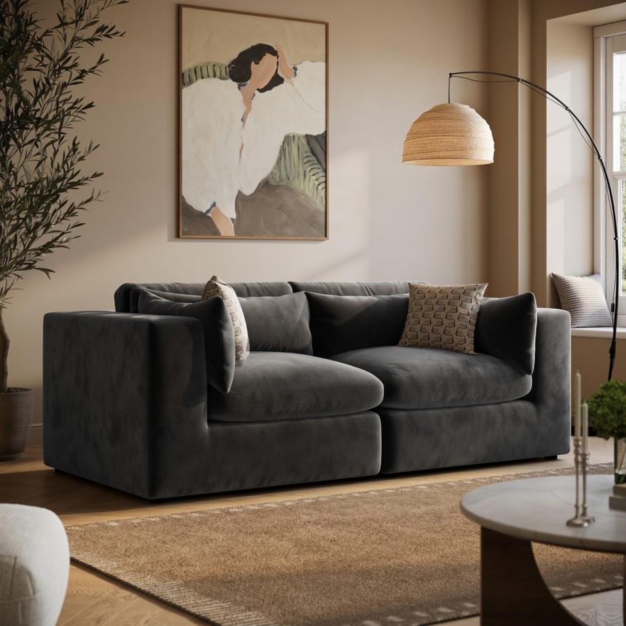 ALMOST PERFECT - Charcoal Grey Velvet 3 Seater Sofa - Hudson