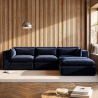 Navy Blue Velvet 4 Seater Reversible Chaise L-Shape Corner Sofa - Hudson