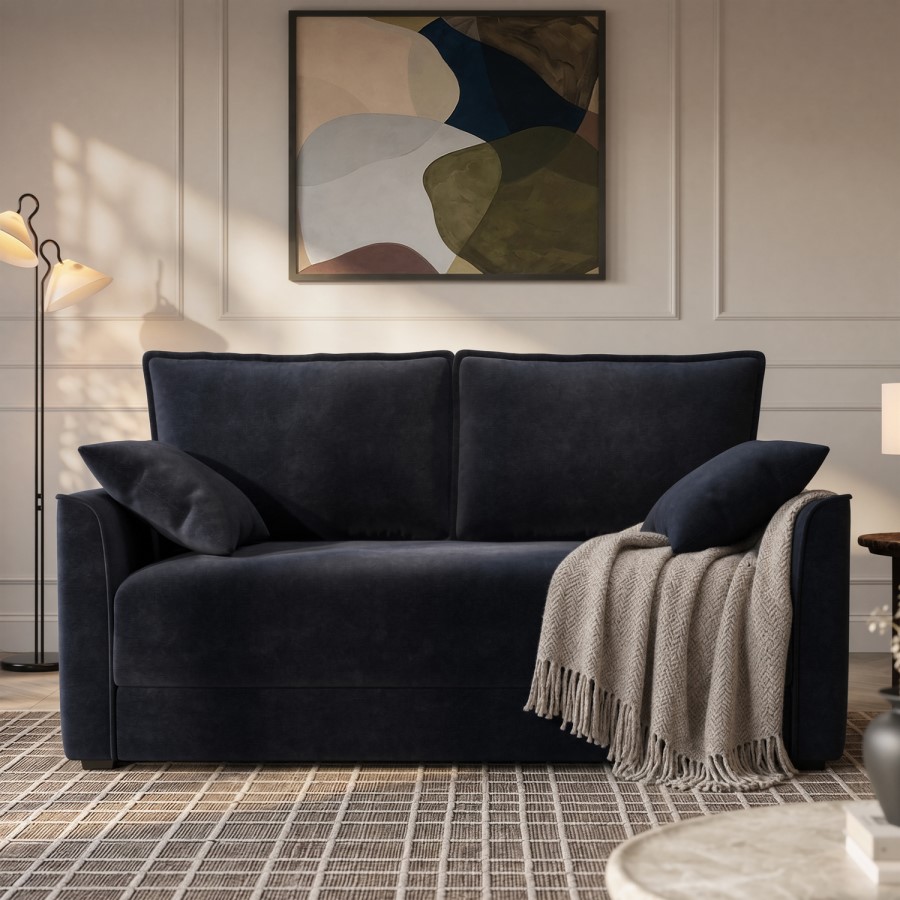 2 Seater Large Pull-Out Sofa Bed with Storage in Navy Chenille - Hunter