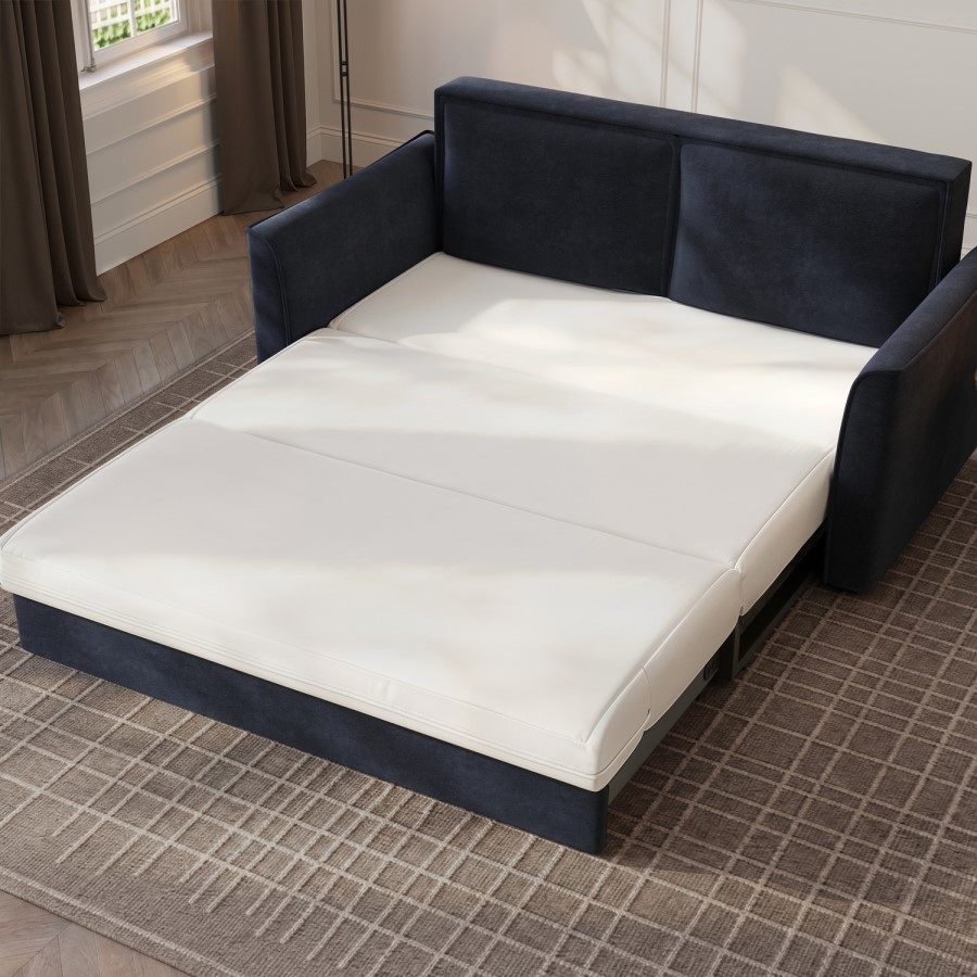 2 Seater Large Pull-Out Sofa Bed with Storage in Navy Chenille - Hunter