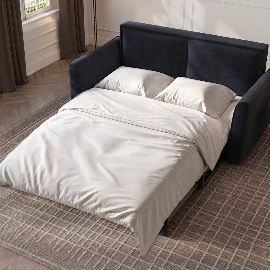 2 Seater Large Pull-Out Sofa Bed with Storage in Navy Chenille - Hunter