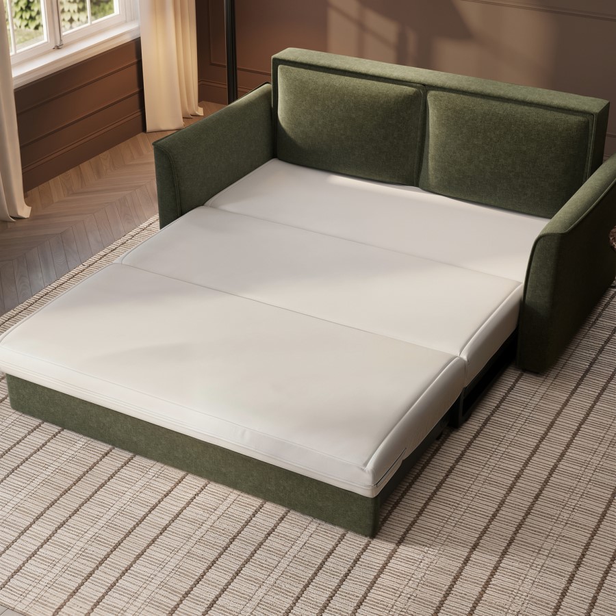 2 Seater Large Pull Out Sofa-Bed with Storage in Khaki Chenille - Hunter