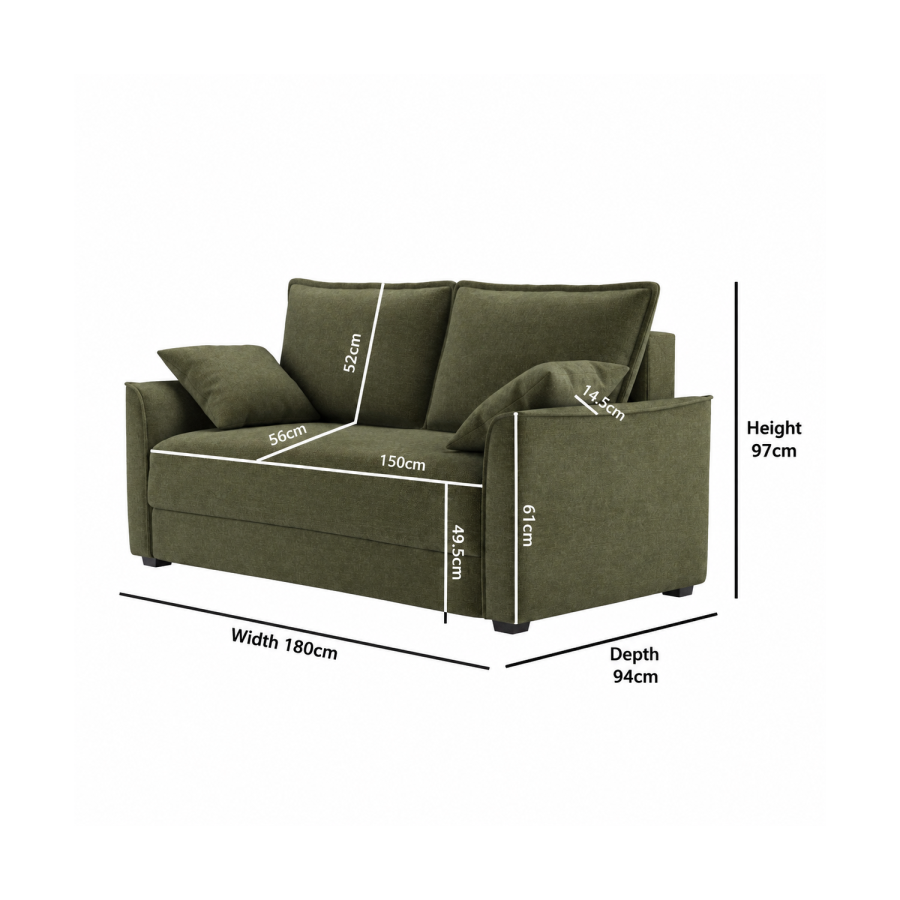 2 Seater Large Pull Out Sofa-Bed with Storage in Khaki Chenille - Hunter