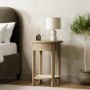 Light Oak Circular Bedside Table with Drawer and Shelf - Ida