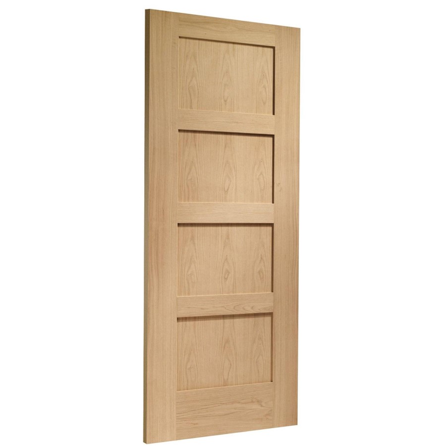 Internal Oak 4-Panel Shaker FD30 Fire Door - Unfinished - 2040 x 826 x 44mm - XL Joinery