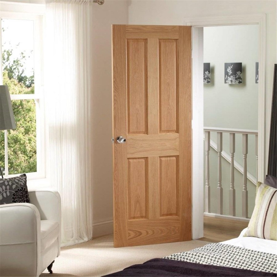 Internal Oak Victorian 4-Panel FD30 Fire Door - Unfinished - 1981 x 762 x 44mm - Victoria - XL Joinery