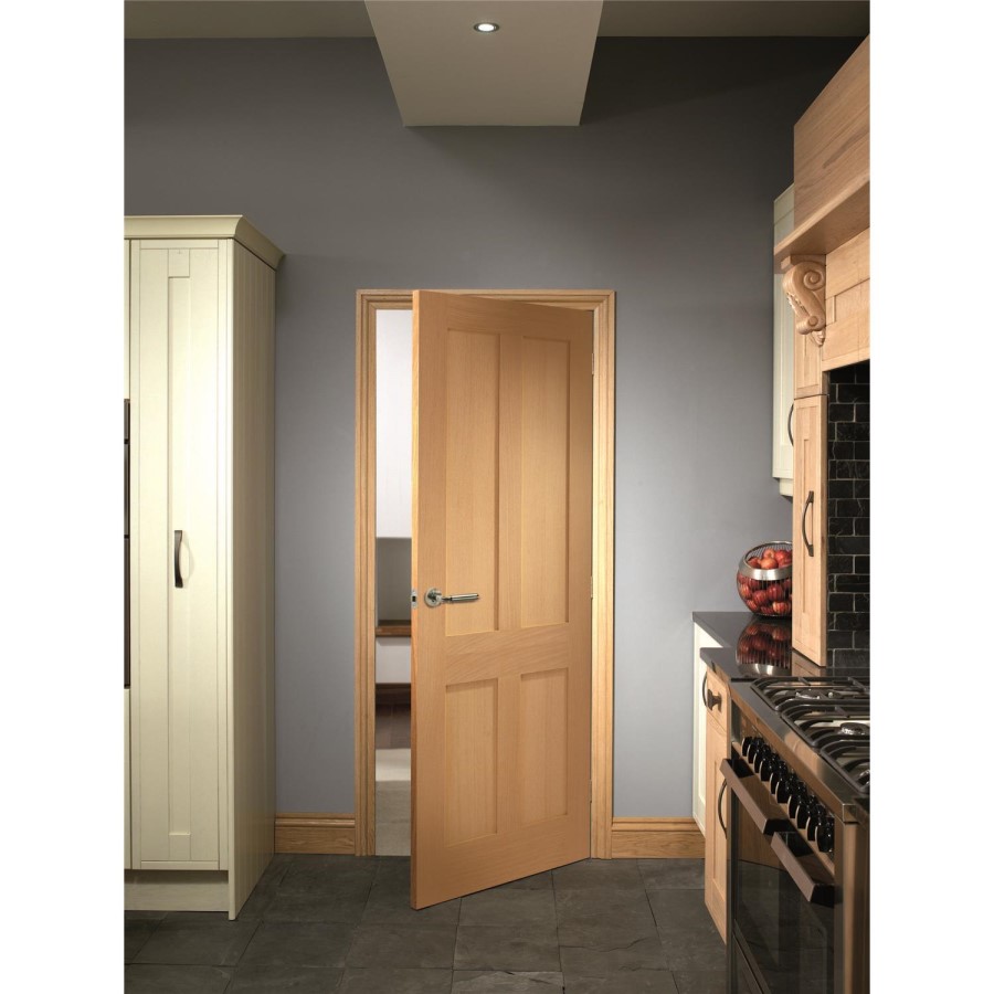 Internal Oak Victorian 4-Panel Shaker FD30 Fire Door - Unfinished - 1981 x 686 x 44mm - Victoria - XL Joinery