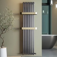 Gunmetal Vertical Single Panel Radiator with Brass Towel Bars 1600 x 500mm - Iraya