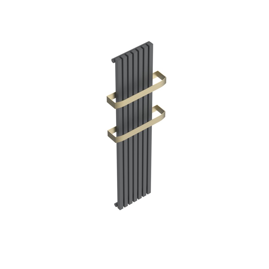 Gunmetal Vertical Single Panel Radiator with Brass Towel Bars 1600 x 500mm - Iraya
