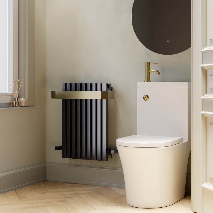 Gunmetal Single Panel Radiator with Brass Towel Bar 600 x 600mm - Iraya