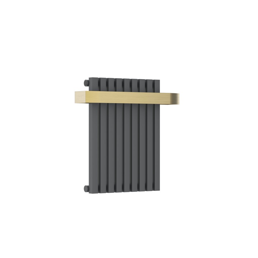 Gunmetal Single Panel Radiator with Brass Towel Bar 600 x 600mm - Iraya
