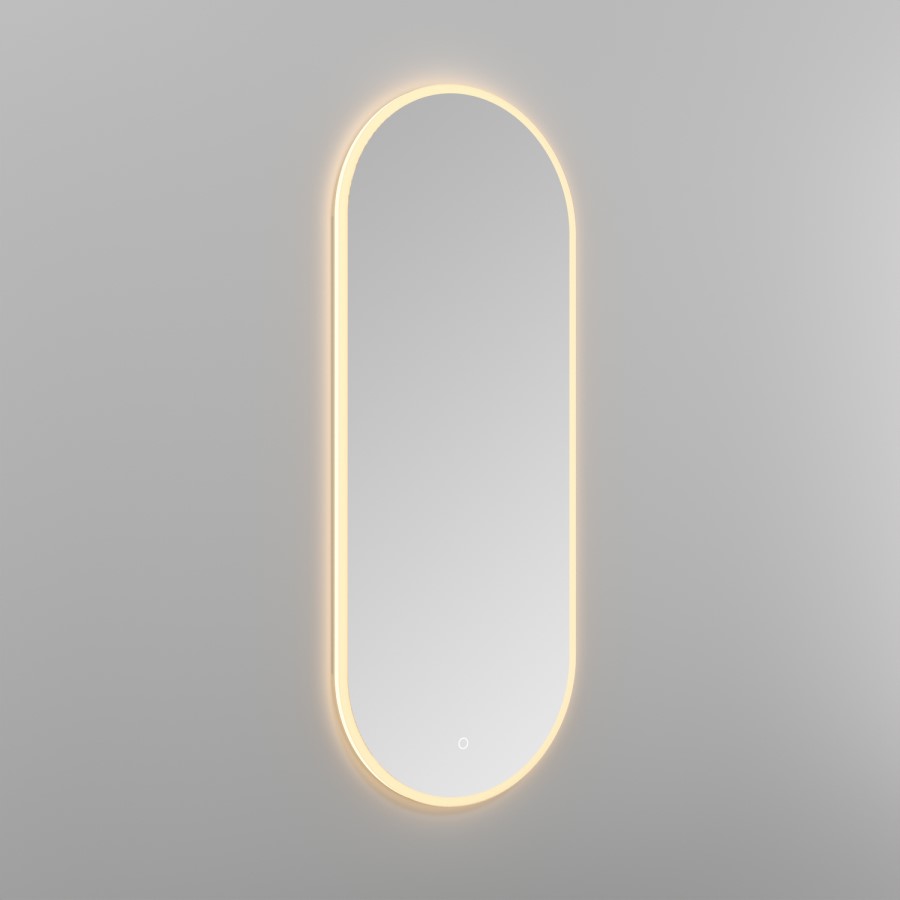 Single Door Oval Recessed Chrome Heated Bathroom Mirror Cabinet with Lights 1150 x 450mm- Irena