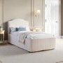 Cream Striped Upholstered Single Bed Frame with Storage Drawer - Isabelle