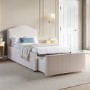 Cream Striped Upholstered Single Bed Frame with Storage Drawer - Isabelle