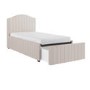 Cream Striped Upholstered Single Bed Frame with Storage Drawer - Isabelle