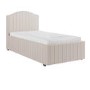 Cream Striped Upholstered Single Bed Frame with Storage Drawer - Isabelle