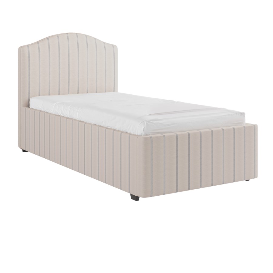 Cream Striped Upholstered Single Bed Frame with Storage Drawer - Isabelle