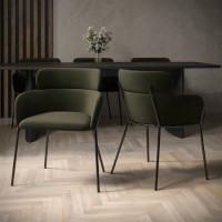 ONLY OPENED - Set of 2 Green Velvet Curved Dining chairs - Isla