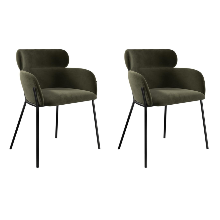 Set of 6 Green Velvet Curved Dining Chairs - Isla