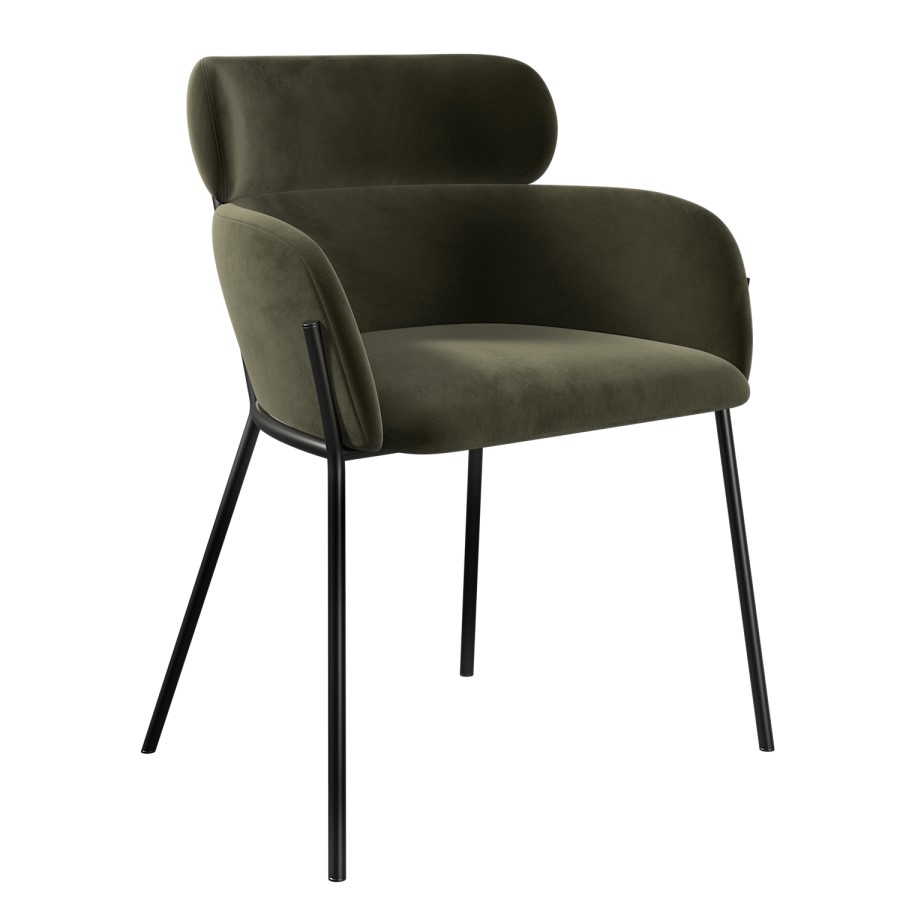 Set of 4 Green Velvet Curved Dining Chairs - Isla