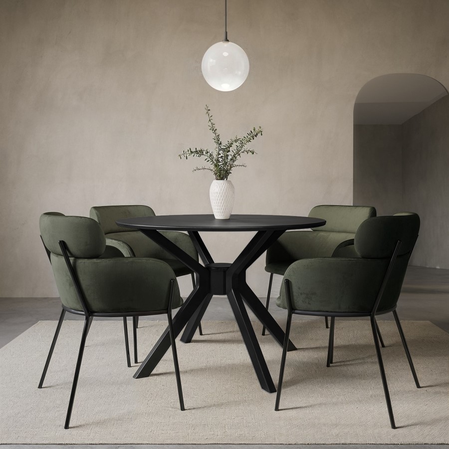 Set of 6 Green Velvet Curved Dining Chairs - Isla