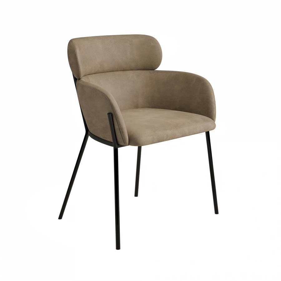 ONLY OPENED - Set of 2 Beige Faux Leather Curved Dining Chairs - Isla