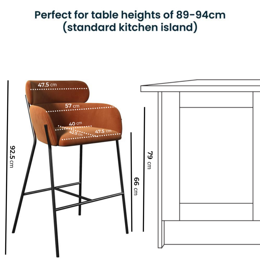 ALMOST PERFECT - Burnt Orange Velvet Curved Kitchen Stool with Back - Isla