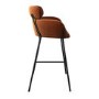 Set of 2 Burnt Orange Velvet Curved Kitchen Stools with Back - Isla