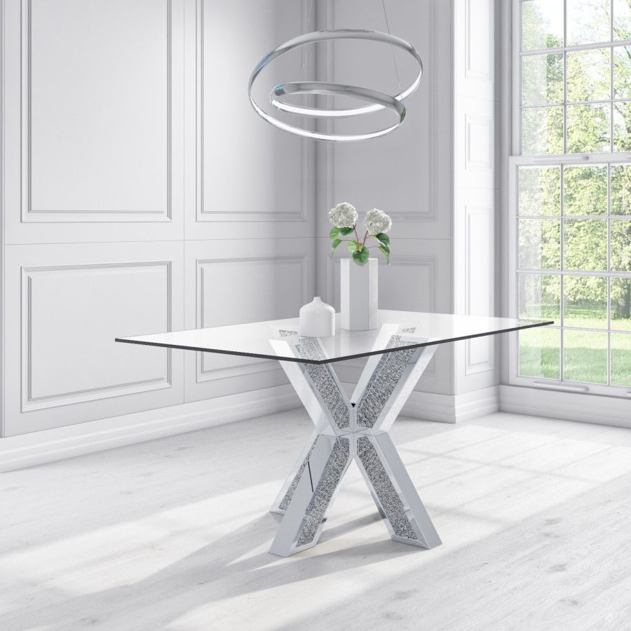 ONLY OPENED - Glass Top Rectangle Mirrored and Glitter Dining Table - Seats 6 - Jade Boutique