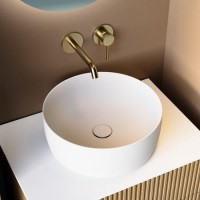 Matt White Round Stone Resin Deep Countertop Basin with Waste 400mm - Jasper