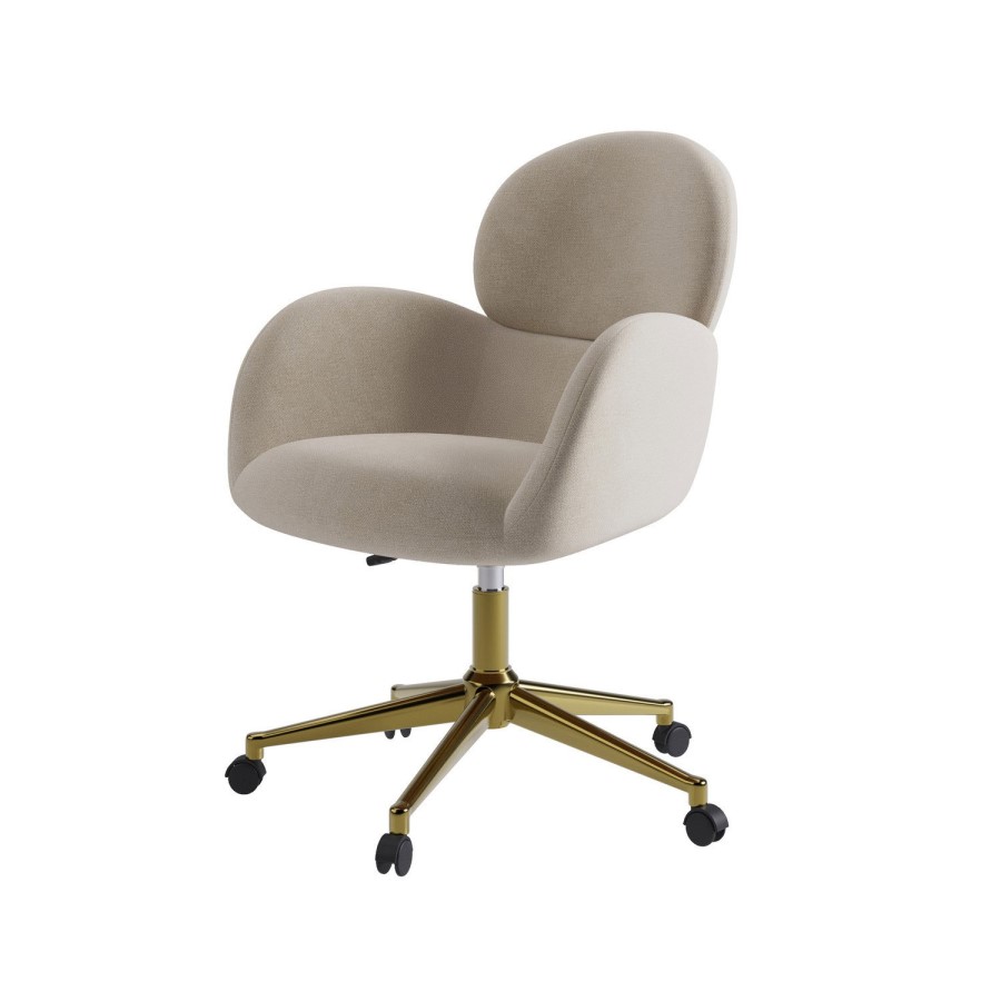 Beige Chenille Swivel Office Chair - Joelle
