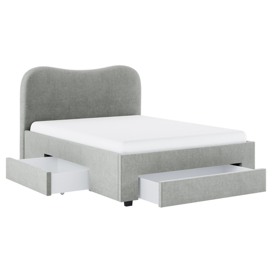 Grey Upholstered Double Bed Frame with Storage Drawers – Joanie