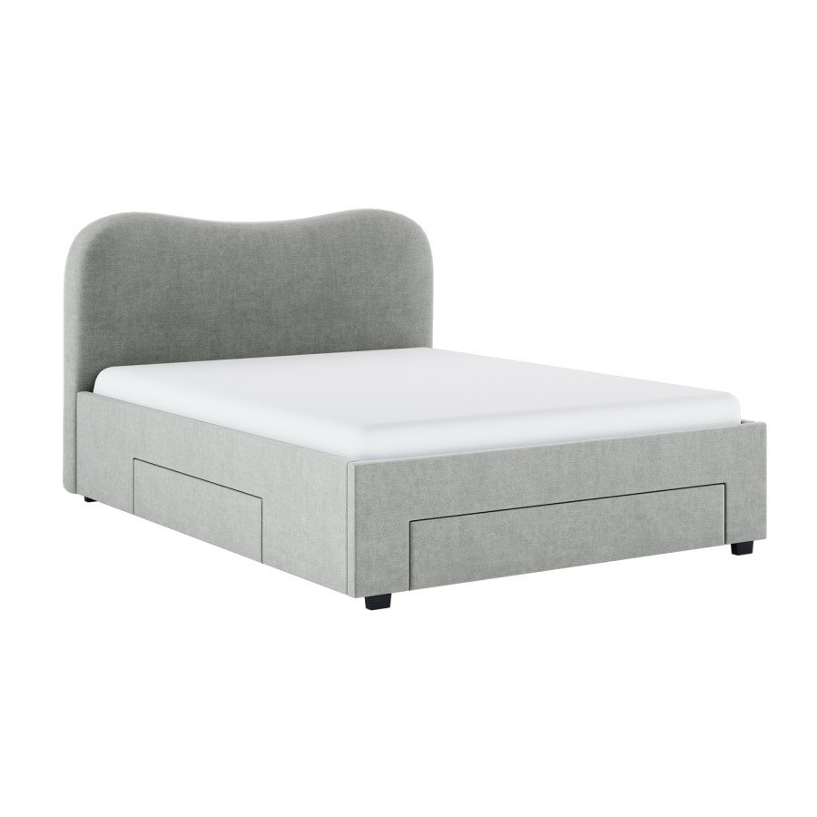 Grey Upholstered King Size Bed Frame with Storage Drawers – Joanie