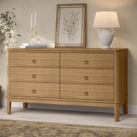 Wide Solid Light Pine Wood 6 Drawer Chest of Drawers - Josephine