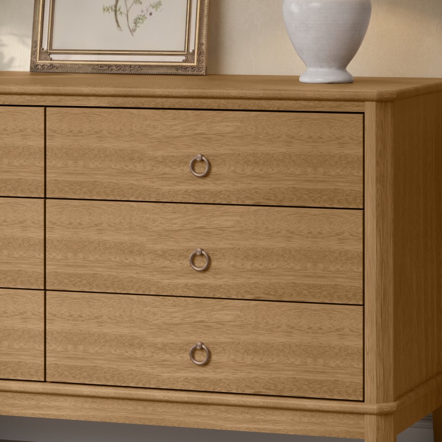 Wide Solid Light Pine Wood 6 Drawer Chest of Drawers - Josephine