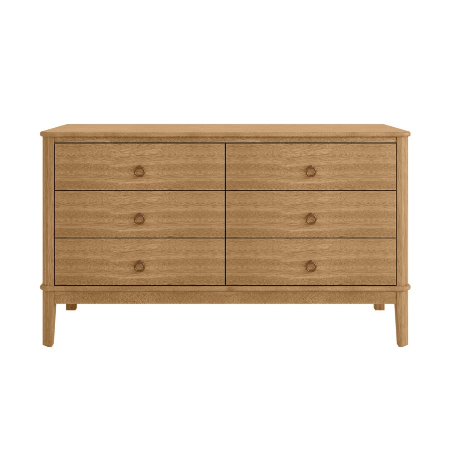 Wide Solid Light Pine Wood 6 Drawer Chest of Drawers - Josephine
