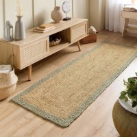 Natural Jute Rug with Green Border - 150 x 80 cm - Origins
