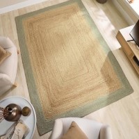 Natural Jute Rug with Green Border - 170 x 120 cm - Origins