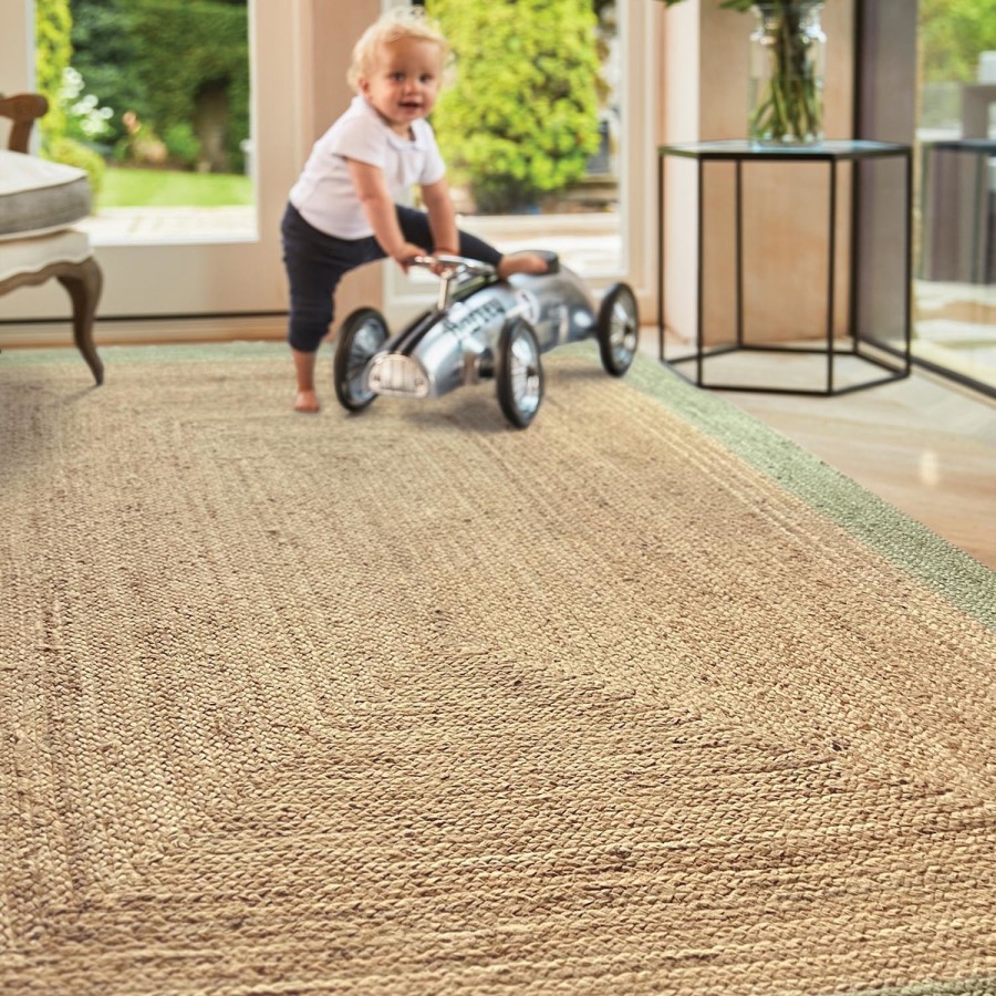 Natural Jute Rug with Green Border - 170 x 120 cm - Origins