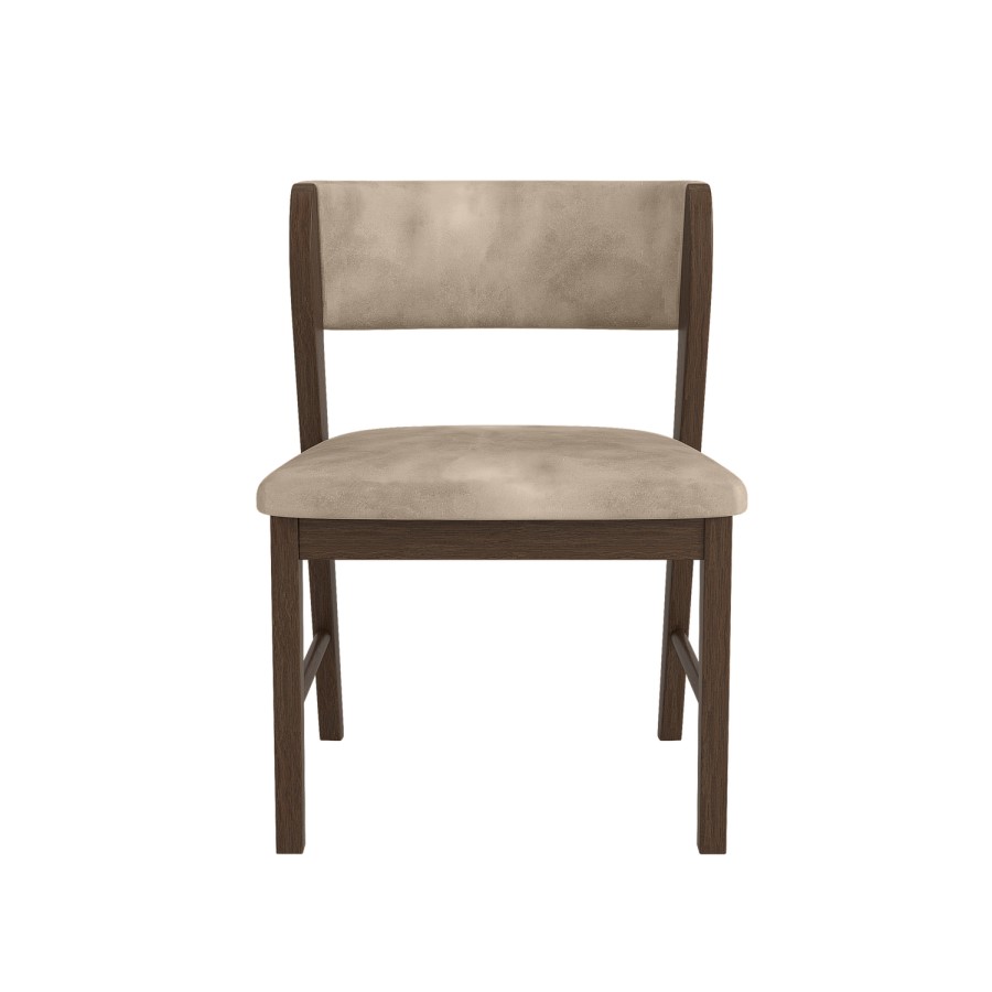 Set of 2 Beige PU Curved Back Wooden Dining Chairs with Walnut Finish Legs - June