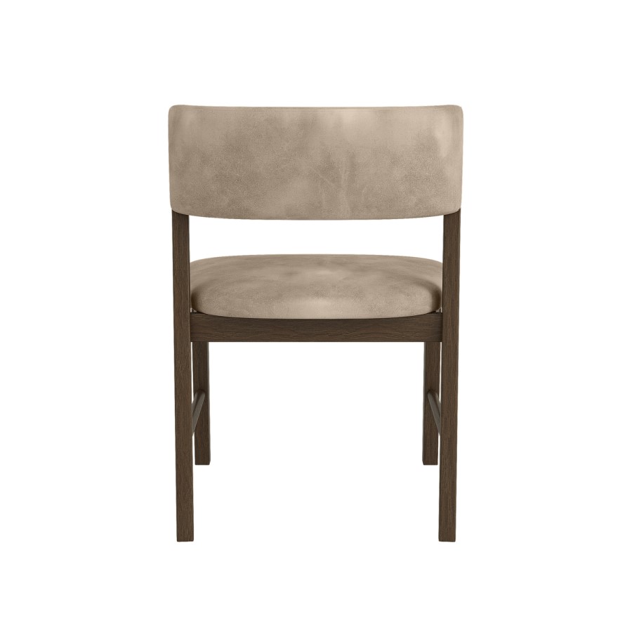 Set of 2 Beige PU Curved Back Wooden Dining Chairs with Walnut Finish Legs - June